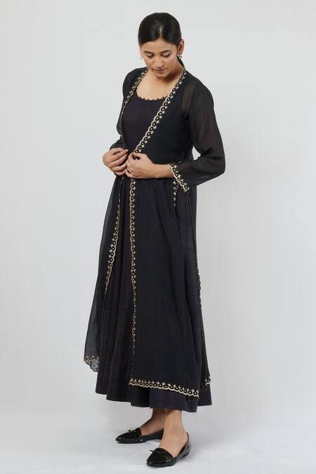 Brij Black , Kora Dress Round Jacket Open Kalidar And Set Online at Aza Fashions Brij_Black , Kora Dress Round Jacket Open Kalidar And Set_Online_at_Aza_Fashions