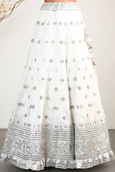 Gopi Vaid_White Blouse Silk Lehenga Silk Mirror Embellished Bridal Set_Online_at_Aza_Fashions