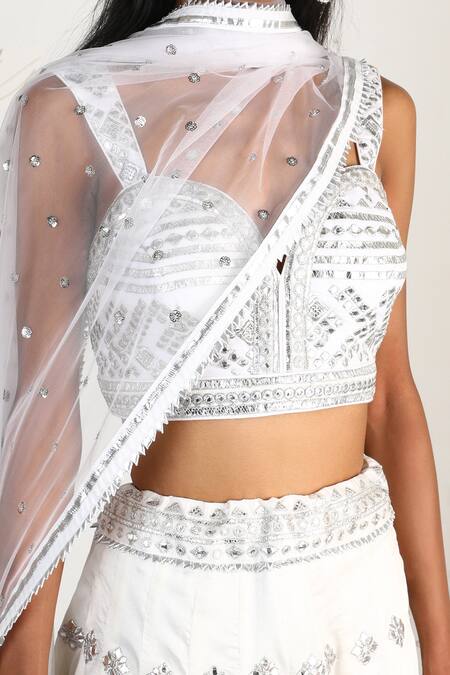 Buy_Gopi Vaid_White Blouse Silk Lehenga Silk Mirror Embellished Bridal Set_Online_at_Aza_Fashions