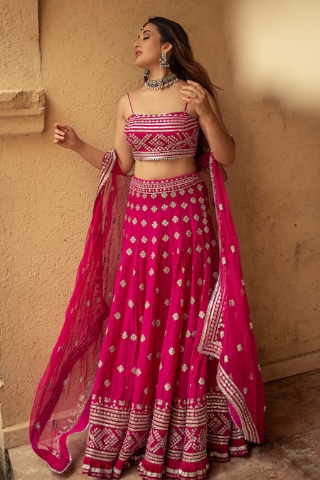 Gopi Vaid Chand Organza Jacket & Lehenga Set 