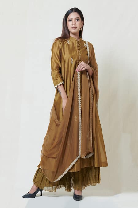 Brij Embroidered Chanderi Kurta Palazzo Set 