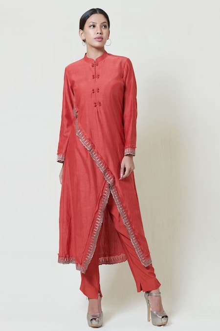 Brij Embroidered Kora Chanderi Kurta Pant Set 