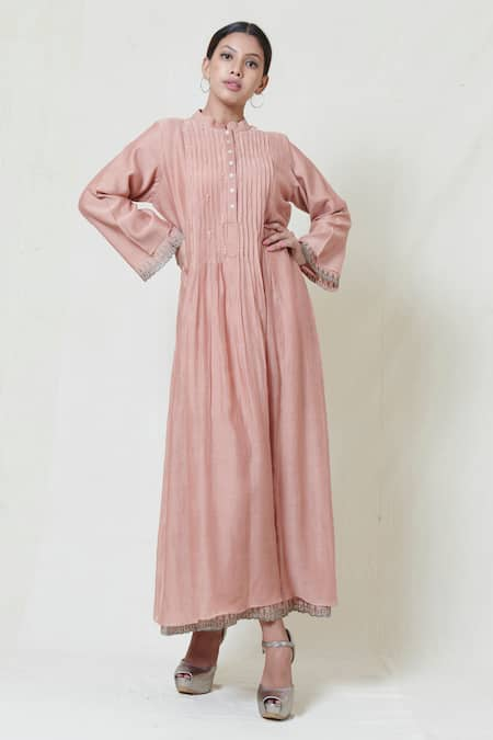 Brij Embroidered Kora Chanderi Midi Dress 