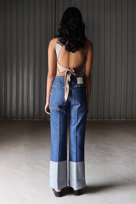 Shop Leh Studios Blue Canvas Denim Jeans at Aza Fashions Shop_Leh Studios_Blue Canvas Denim Jeans_at_Aza_Fashions