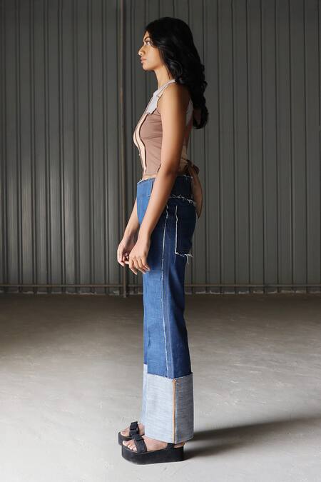 Leh Studios Blue Canvas Denim Jeans Online at Aza Fashions Leh Studios_Blue Canvas Denim Jeans_Online_at_Aza_Fashions