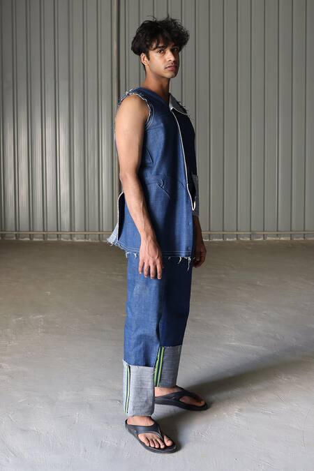 Leh Studios_Blue Canvas Denim Jeans _Online_at_Aza_Fashions