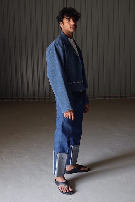 Leh Studios_Blue Canvas Denim Jeans  _Online_at_Aza_Fashions