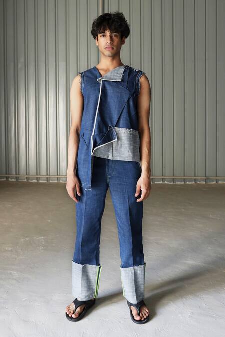 Leh Studios Blue Canvas Denim Jacket Online at Aza Fashions Leh Studios_Blue Canvas Denim Jacket_Online_at_Aza_Fashions