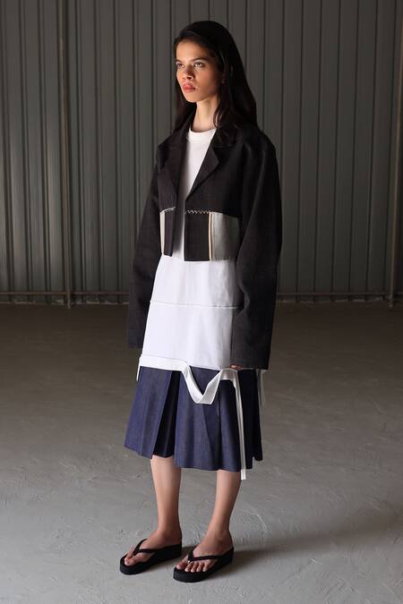 Shop_Leh Studios_Blue Cotton Twill Pleated Culottes_Online_at_Aza_Fashions