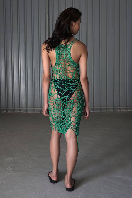 Buy Green Cotton Pique Knit Round Hand-knitted Dress For Women by Leh  Studios Online at Aza Fashions.