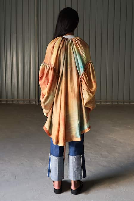 Shop_Leh Studios_Multi Color Handwoven Silk Round Top  _at_Aza_Fashions