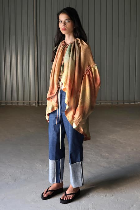 Buy_Leh Studios_Multi Color Handwoven Silk Round Top  _Online_at_Aza_Fashions