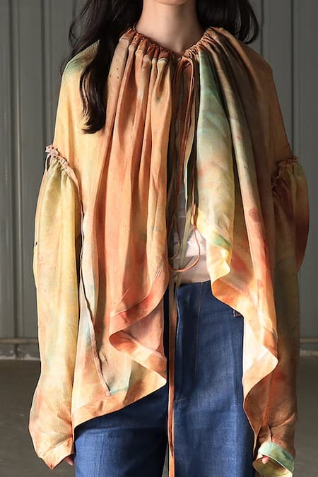 Shop_Leh Studios_Multi Color Handwoven Silk Round Top  _Online_at_Aza_Fashions