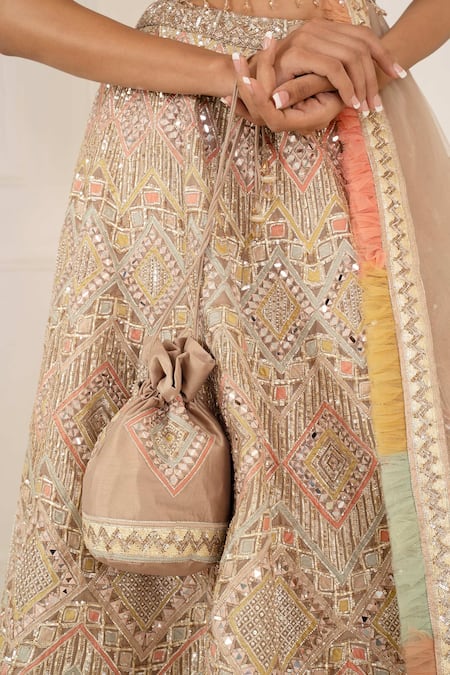 Studio Iris India_Multi Color Organza V Neck Embroidered Bridal Lehenga Set_at_Aza_Fashions