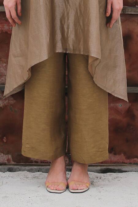 Oja Brown Pant Linen Satin, Tunic Handloom Tissue Silk Floral Round And Set Online at Aza Fashions Oja_Brown Pant Linen Satin, Tunic Handloom Tissue Silk Floral Round And Set _Online_at_Aza_Fashions