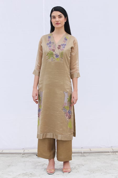 Oja Tissue Silk Applique Kurta Set 