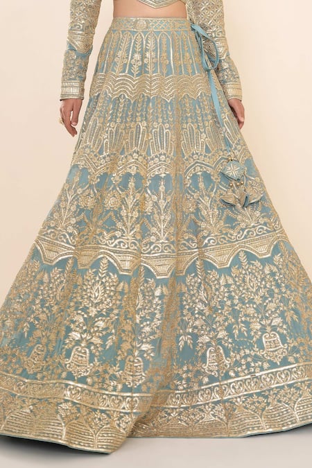 Studio Iris India Blue Organza Scoop Neck Embroidered Bridal Lehenga Set at Aza Fashions Studio Iris India_Blue Organza Scoop Neck Embroidered Bridal Lehenga Set _at_Aza_Fashions
