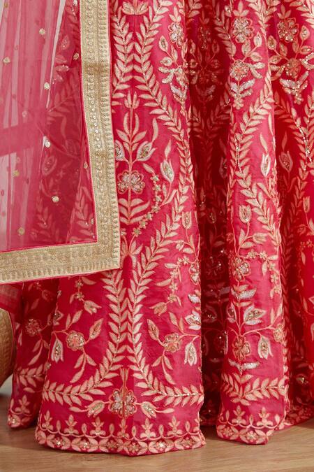 Shop_Studio Iris India_Pink Raw Silk Sequin , Thread Rani Embroidered Bridal Lehenga Set_Online_at_Aza_Fashions