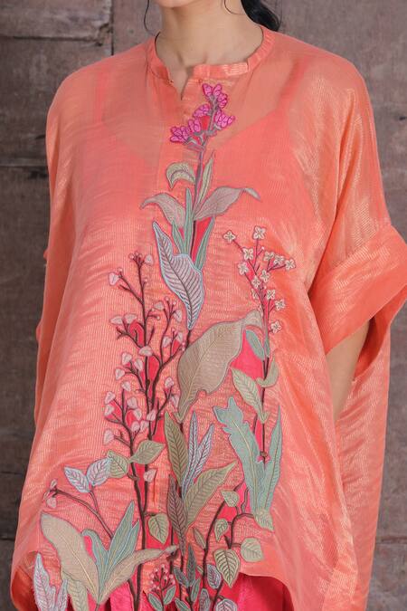 Oja_Pink Bustier Silk, Pant Handloom Silk, Tunic And Tulip Set _at_Aza_Fashions