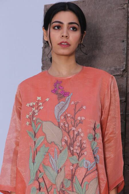 Oja Pink Kurta Linen , Pant Tissue Applique And Set Online at Aza Fashions Oja_Pink Kurta Linen , Pant Tissue Applique And Set _Online_at_Aza_Fashions