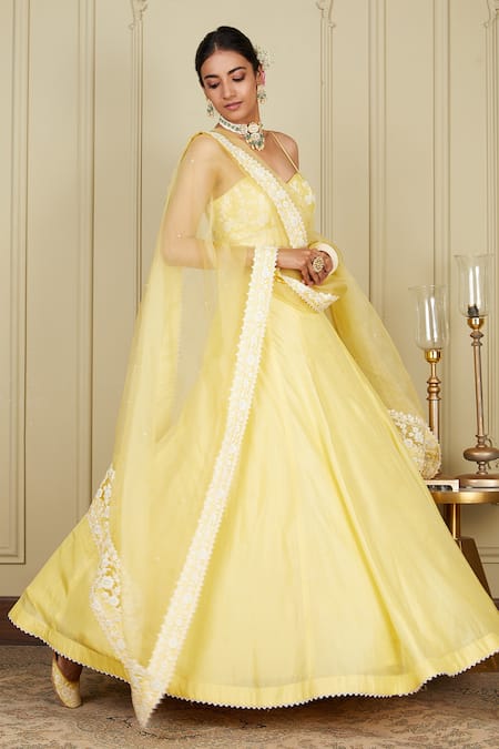 Sheetal Batra_Yellow Blouse And Lehenga Pure Habutai Dupatta Silk Samrina Embroidered Set_Online_at_Aza_Fashions