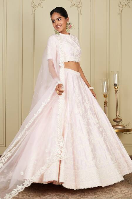 Sheetal Batra_Pink Blouse And Lehenga Pure Raw  Dupatta Myra Embroidered Set_Online_at_Aza_Fashions