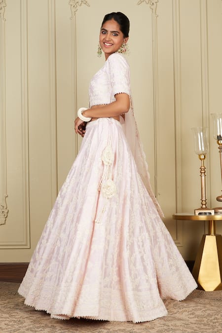 Buy_Sheetal Batra_Pink Blouse And Lehenga Pure Raw  Dupatta Myra Embroidered Set_Online_at_Aza_Fashions