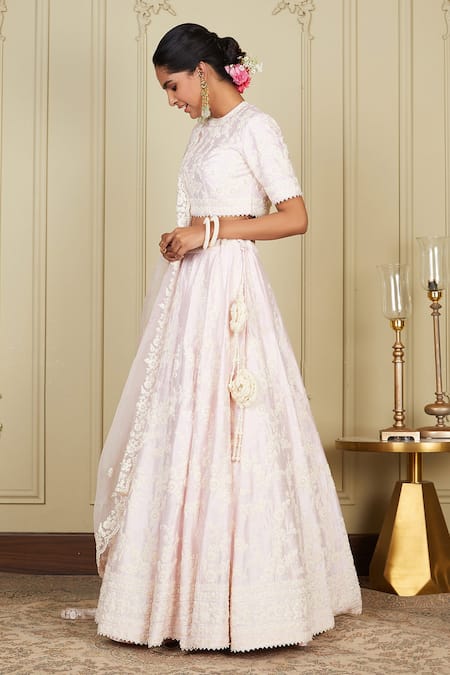 Shop_Sheetal Batra_Pink Blouse And Lehenga Pure Raw  Dupatta Myra Embroidered Set_Online_at_Aza_Fashions