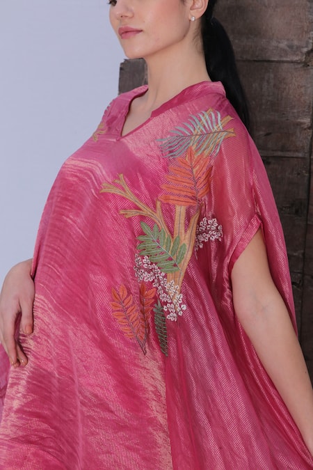 Buy_Oja_Pink Bustier Satin, Pant Satin, Tunic Handloom Tissue Silk And Set _Online_at_Aza_Fashions