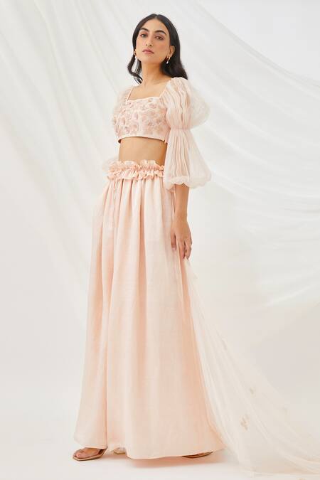 Buy Lavanya Ahuja Peach Georgette, Silk Organza, Satin Lining Embroidered Blouse And Lehenga Set Online at Aza Fashions Buy_Lavanya Ahuja_Peach Georgette, Silk Organza, Satin Lining Embroidered Blouse And Lehenga Set _Online_at_Aza_Fashions
