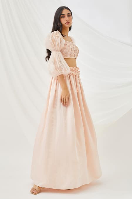 Lavanya Ahuja Peach Georgette, Silk Organza, Satin Lining Embroidered Blouse And Lehenga Set Online at Aza Fashions Lavanya Ahuja_Peach Georgette, Silk Organza, Satin Lining Embroidered Blouse And Lehenga Set _Online_at_Aza_Fashions