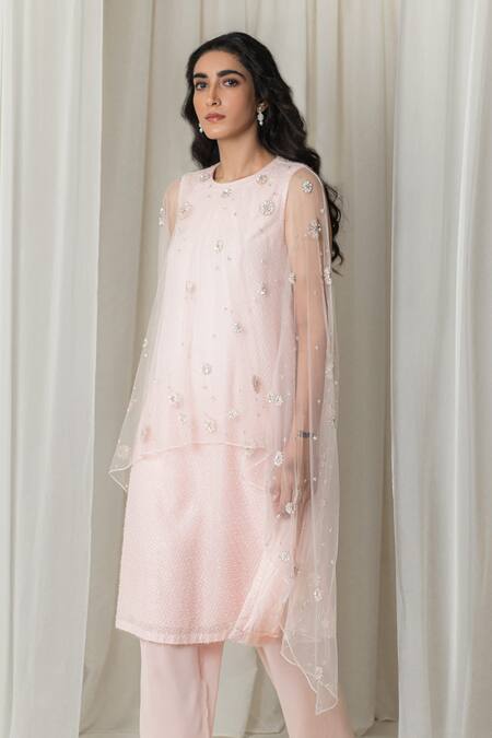 Buy Lavanya Ahuja Pink Net, Georgette Round Draped Kurta And Pant Set Online at Aza Fashions Buy_Lavanya Ahuja_Pink Net, Georgette Round Draped Kurta And Pant Set_Online_at_Aza_Fashions