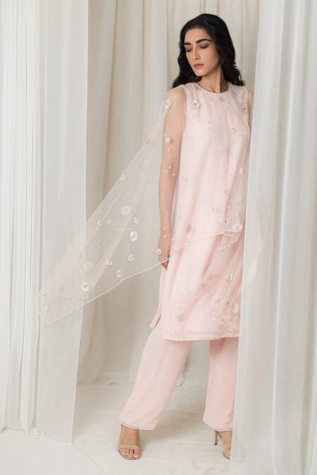 Lavanya Ahuja Pink Net, Georgette Round Draped Kurta And Pant Set Online at Aza Fashions Lavanya Ahuja_Pink Net, Georgette Round Draped Kurta And Pant Set_Online_at_Aza_Fashions