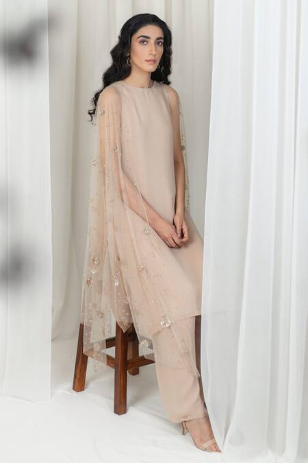 Buy Lavanya Ahuja Gold Net, Georgette Round Draped Kurta And Pant Set Online at Aza Fashions Buy_Lavanya Ahuja_Gold Net, Georgette Round Draped Kurta And Pant Set_Online_at_Aza_Fashions