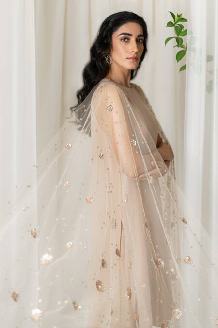 Shop Lavanya Ahuja Gold Net, Georgette Round Draped Kurta And Pant Set Online at Aza Fashions Shop_Lavanya Ahuja_Gold Net, Georgette Round Draped Kurta And Pant Set_Online_at_Aza_Fashions