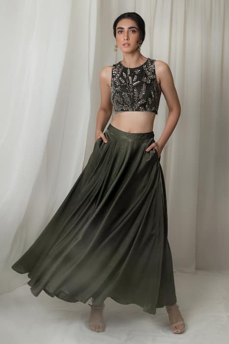 Lavanya Ahuja Embroidered Blouse with Satin Lehenga 