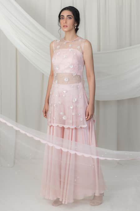 Lavanya Ahuja_Pink Net, Satin, Silk Organza Round Tunic Set _Online_at_Aza_Fashions