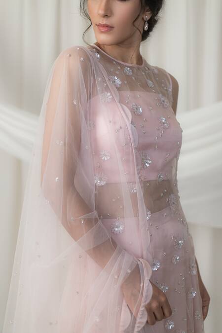 Buy_Lavanya Ahuja_Pink Net, Satin, Silk Organza Round Tunic Set _Online_at_Aza_Fashions