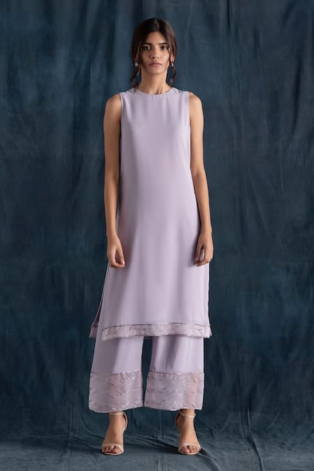 Lavanya Ahuja Purple Georgette, Silk Organza Round Kurta Set With Embroidered Dupatta Online at Aza Fashions Lavanya Ahuja_Purple Georgette, Silk Organza Round Kurta Set With Embroidered Dupatta _Online_at_Aza_Fashions