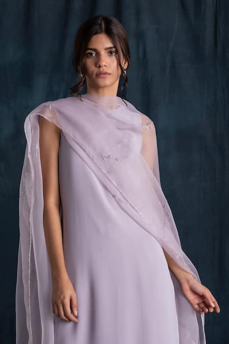 Buy Lavanya Ahuja Purple Georgette, Silk Organza Round Kurta Set With Embroidered Dupatta Online at Aza Fashions Buy_Lavanya Ahuja_Purple Georgette, Silk Organza Round Kurta Set With Embroidered Dupatta _Online_at_Aza_Fashions