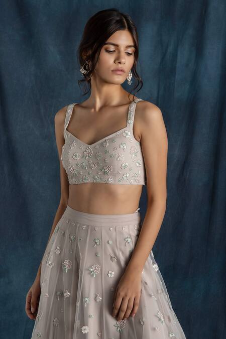 Buy Lavanya Ahuja Grey Net, Georgette, Satin V Neck Embroidered Bridal Lehenga Set Online at Aza Fashions Buy_Lavanya Ahuja_Grey Net, Georgette, Satin V Neck Embroidered Bridal Lehenga Set _Online_at_Aza_Fashions