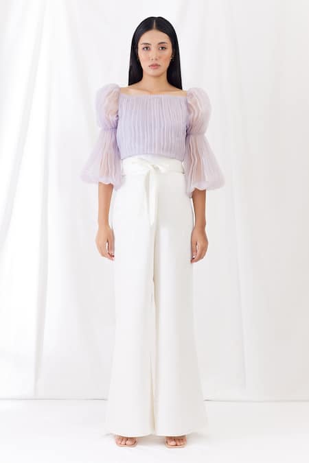 Shop Lavanya Ahuja Purple Silk Organza Square Neck Crop Top at Aza Fashions Shop_Lavanya Ahuja_Purple Silk Organza Square Neck Crop Top _at_Aza_Fashions
