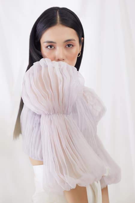 Shop Lavanya Ahuja Purple Silk Organza Square Neck Crop Top Online at Aza Fashions Shop_Lavanya Ahuja_Purple Silk Organza Square Neck Crop Top _Online_at_Aza_Fashions