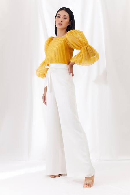 Lavanya Ahuja Yellow Organza Square Neck Crop Top Online at Aza Fashions Lavanya Ahuja_Yellow Organza Square Neck Crop Top _Online_at_Aza_Fashions