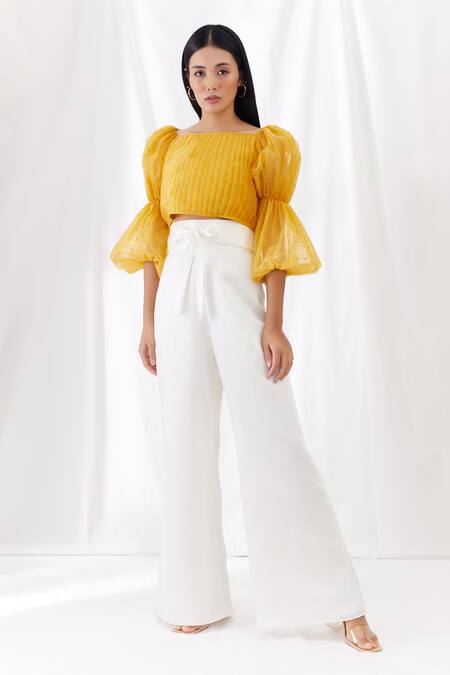 Buy Lavanya Ahuja Yellow Organza Square Neck Crop Top Online at Aza Fashions Buy_Lavanya Ahuja_Yellow Organza Square Neck Crop Top _Online_at_Aza_Fashions