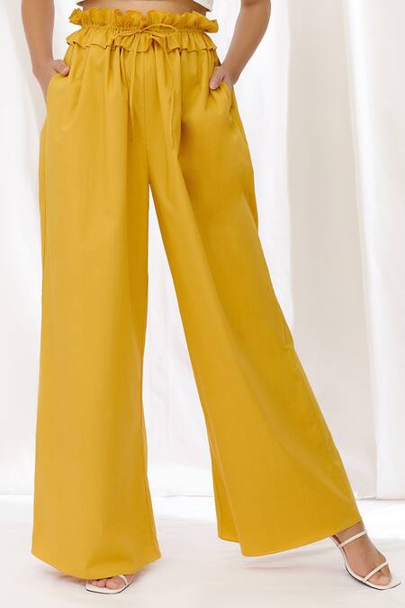 Buy Lavanya Ahuja Yellow Poplin High-waisted Trouser Online at Aza Fashions Buy_Lavanya Ahuja_Yellow Poplin High-waisted Trouser _Online_at_Aza_Fashions