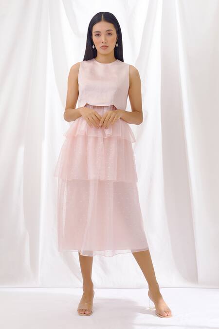 Lavanya Ahuja Pink Dotted Organza, Linen Satin Round Skirt Set Online at Aza Fashions Lavanya Ahuja_Pink Dotted Organza, Linen Satin Round Skirt Set _Online_at_Aza_Fashions