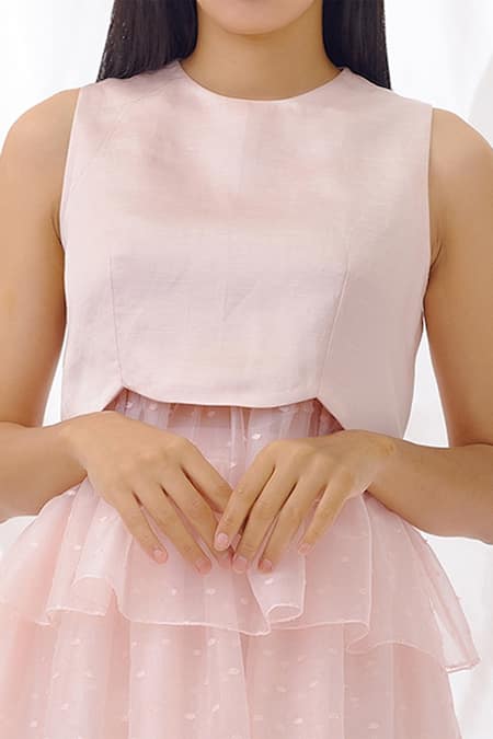 Lavanya Ahuja Pink Dotted Organza, Linen Satin Round Skirt Set at Aza Fashions Lavanya Ahuja_Pink Dotted Organza, Linen Satin Round Skirt Set _at_Aza_Fashions