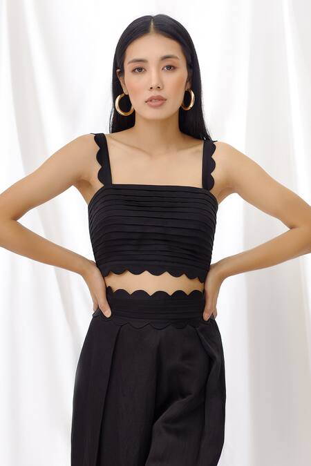 Lavanya Ahuja_Black Linen Square Neck Pant Set _Online_at_Aza_Fashions