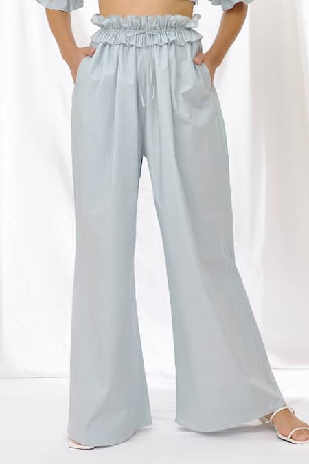 Shop Lavanya Ahuja Blue Poplin Square Neck Puff Sleeve Top And Pant Set Online at Aza Fashions Shop_Lavanya Ahuja_Blue Poplin Square Neck Puff Sleeve Top And Pant Set _Online_at_Aza_Fashions